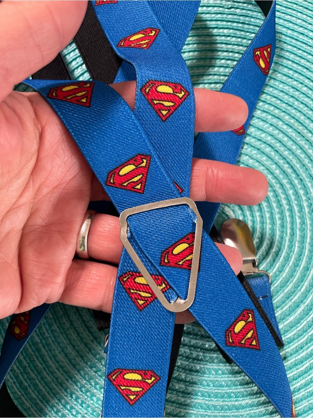 Adjustable DC Comics Superman Logo Blue Novelty Suspenders